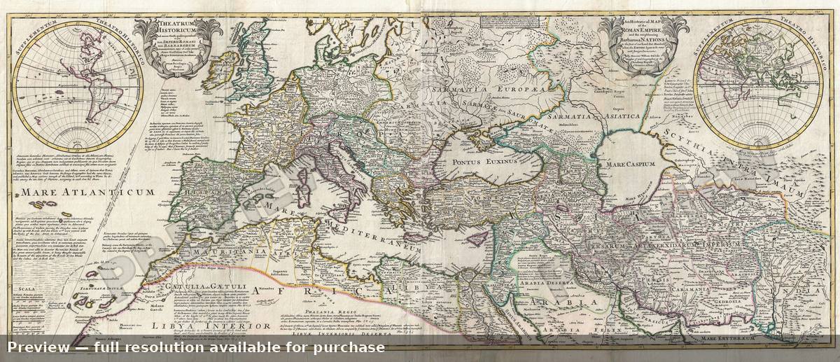 Antique map: Roman Empire, 1709, 1709