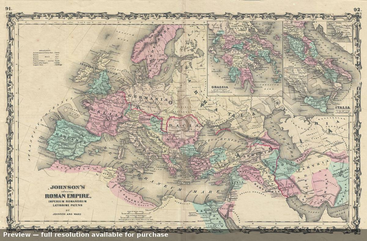Antique map: Roman Empire 2, 1862, 1862