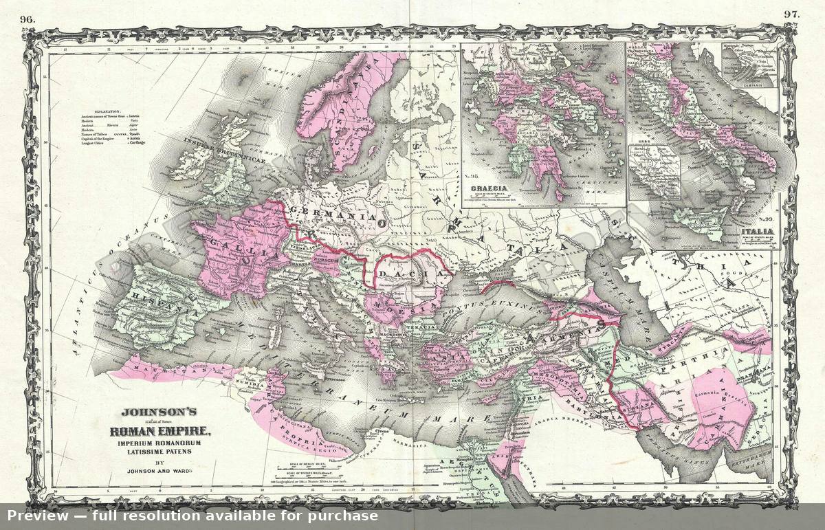 Antique map: Roman Empire 2, 1863, 1863