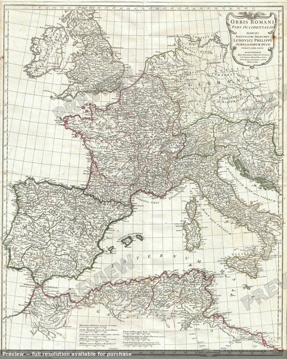 Antique map: Roman Empire West, 1763