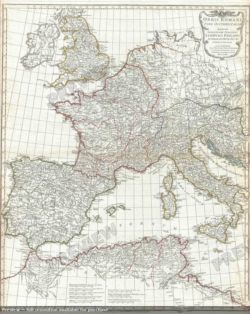 Antique map: Roman Empire West, 1794