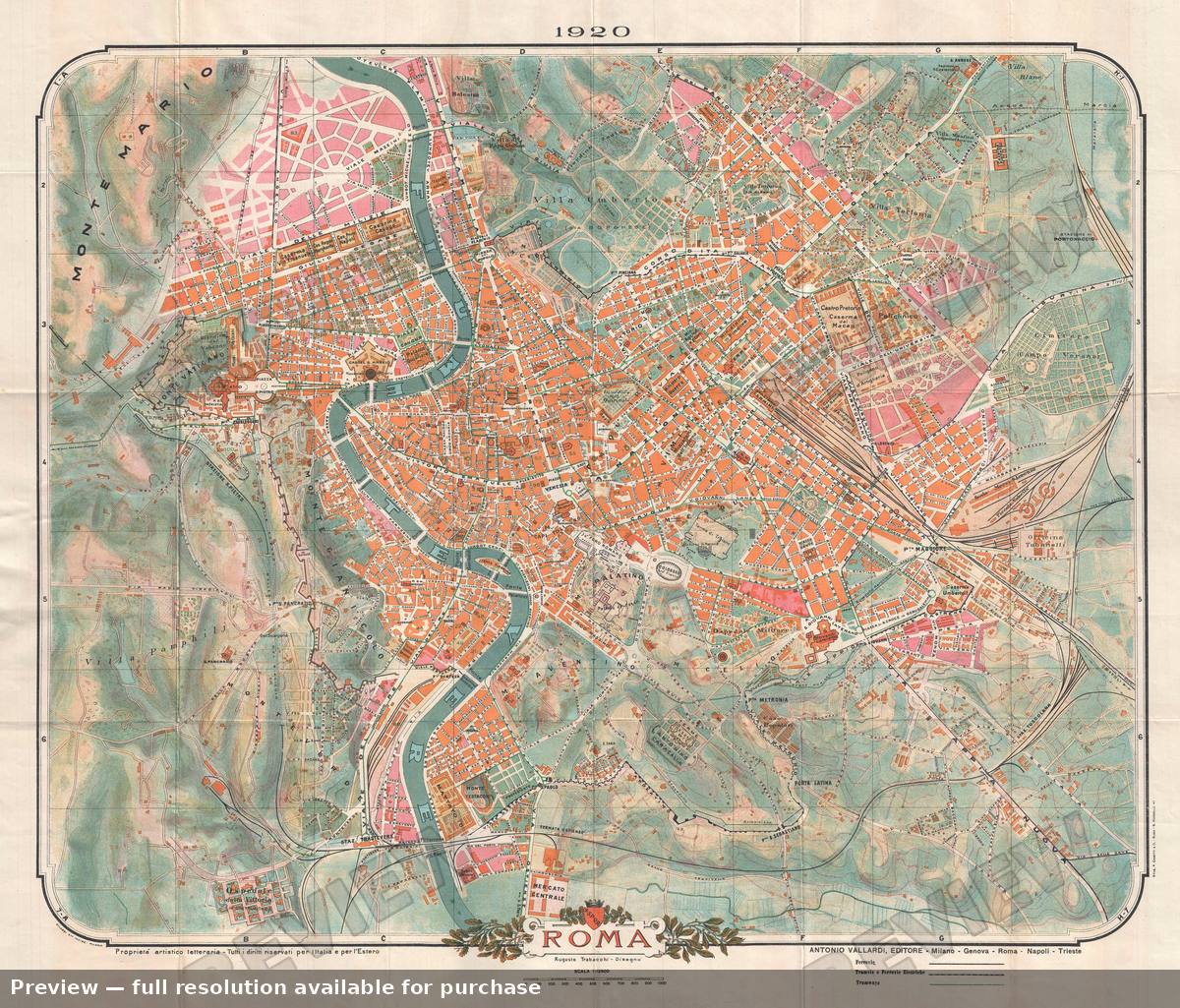 Antique map: Rome, 1920