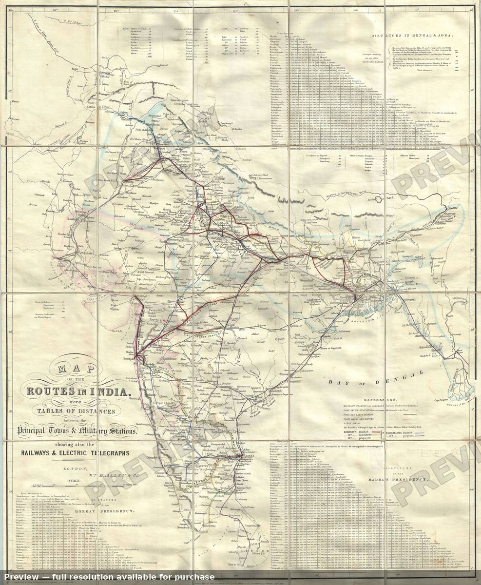 Antique map: Routes In India, 1857