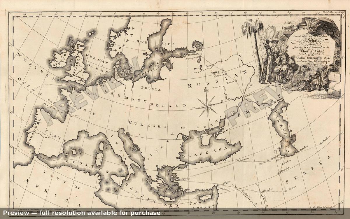 Antique map: Routes Persia, 1753
