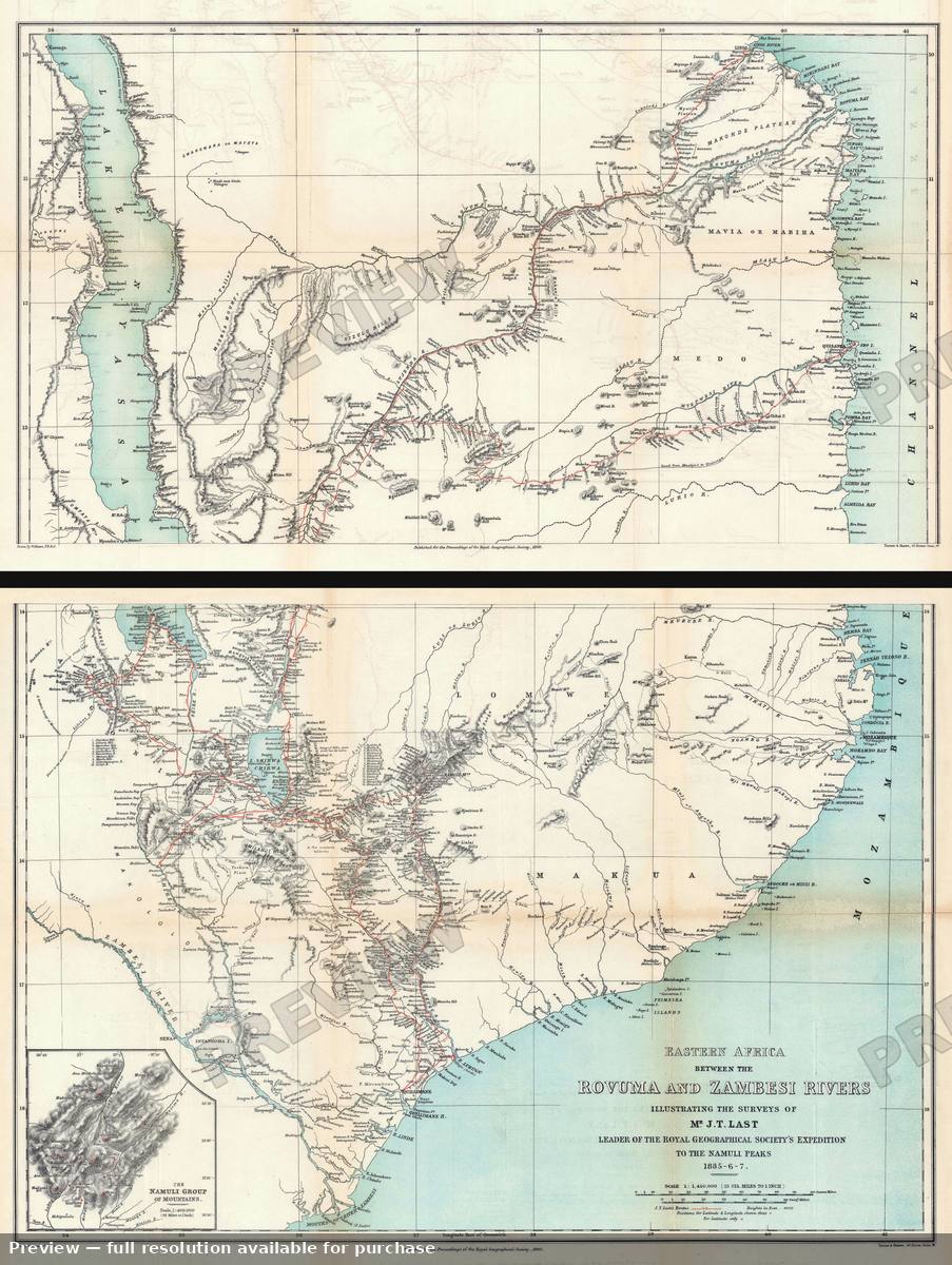 Antique map: Rovuma Zambesi Rivers, 1890, 1890