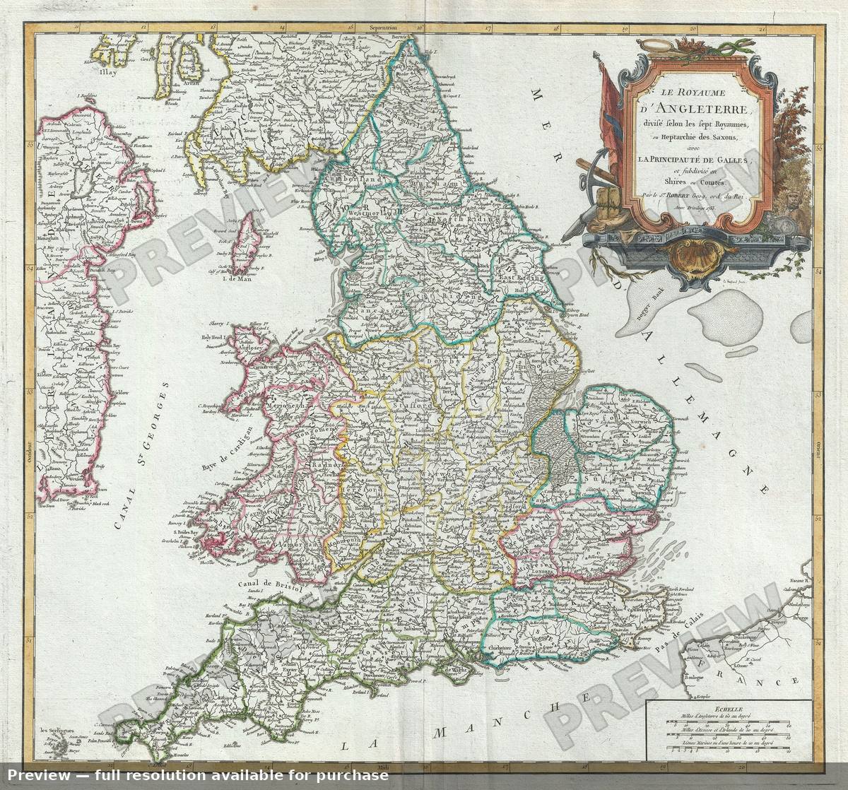 Antique map: Royaume Angleterre, 1757, 1757