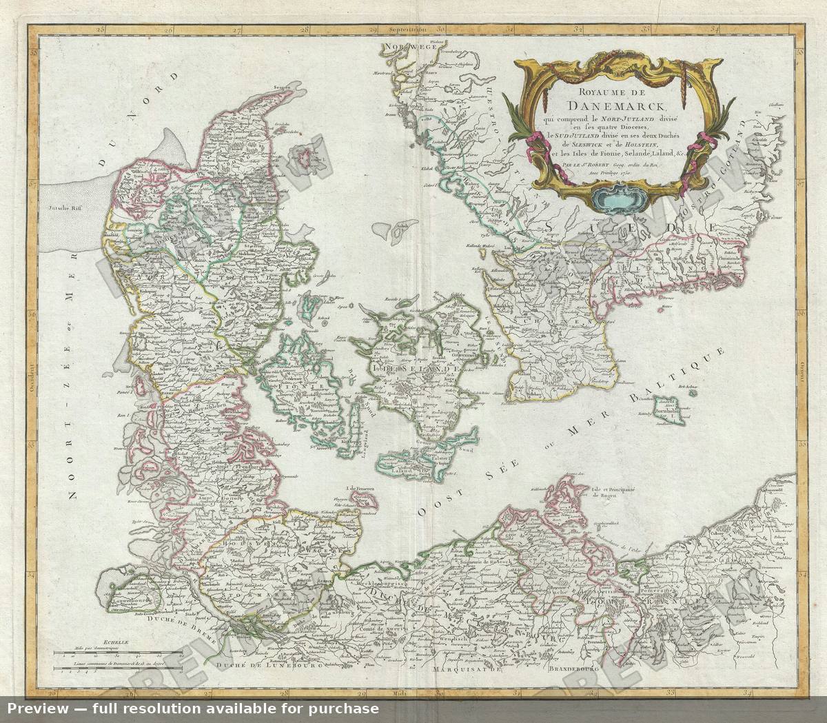 Antique map: Royaume Danemark, 1757, 1757
