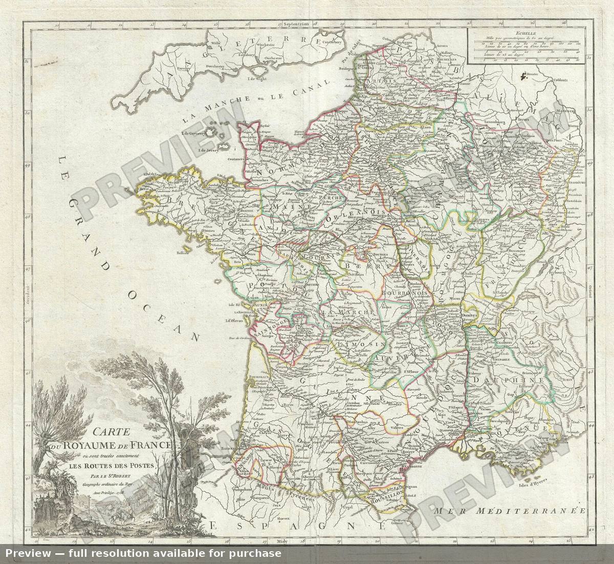 Antique map: Royaume De France Postes, 1757, 1757