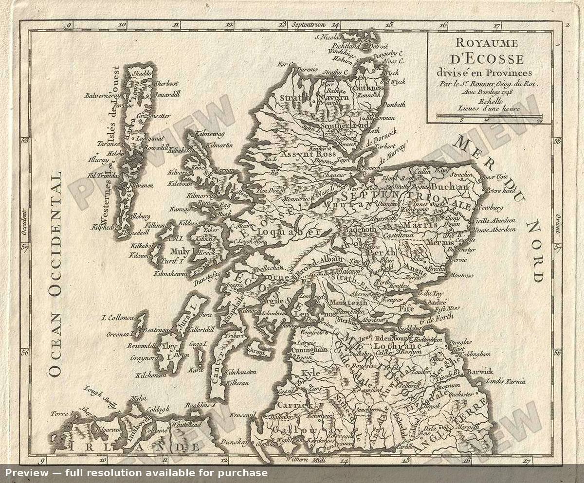 Antique map: Royaume Ecosse, 1748, 1748