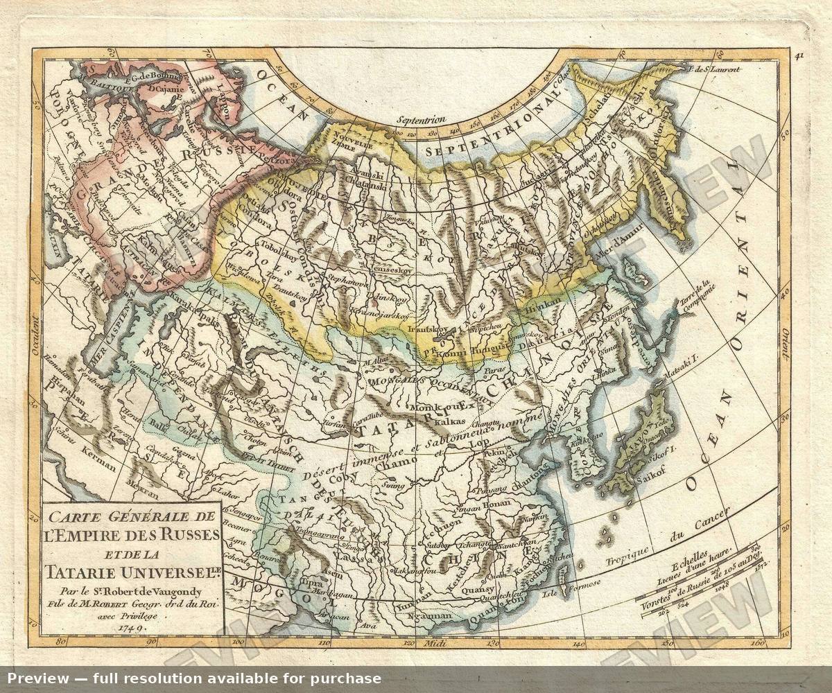 Antique map: Russe Tartarie, 1749, 1749