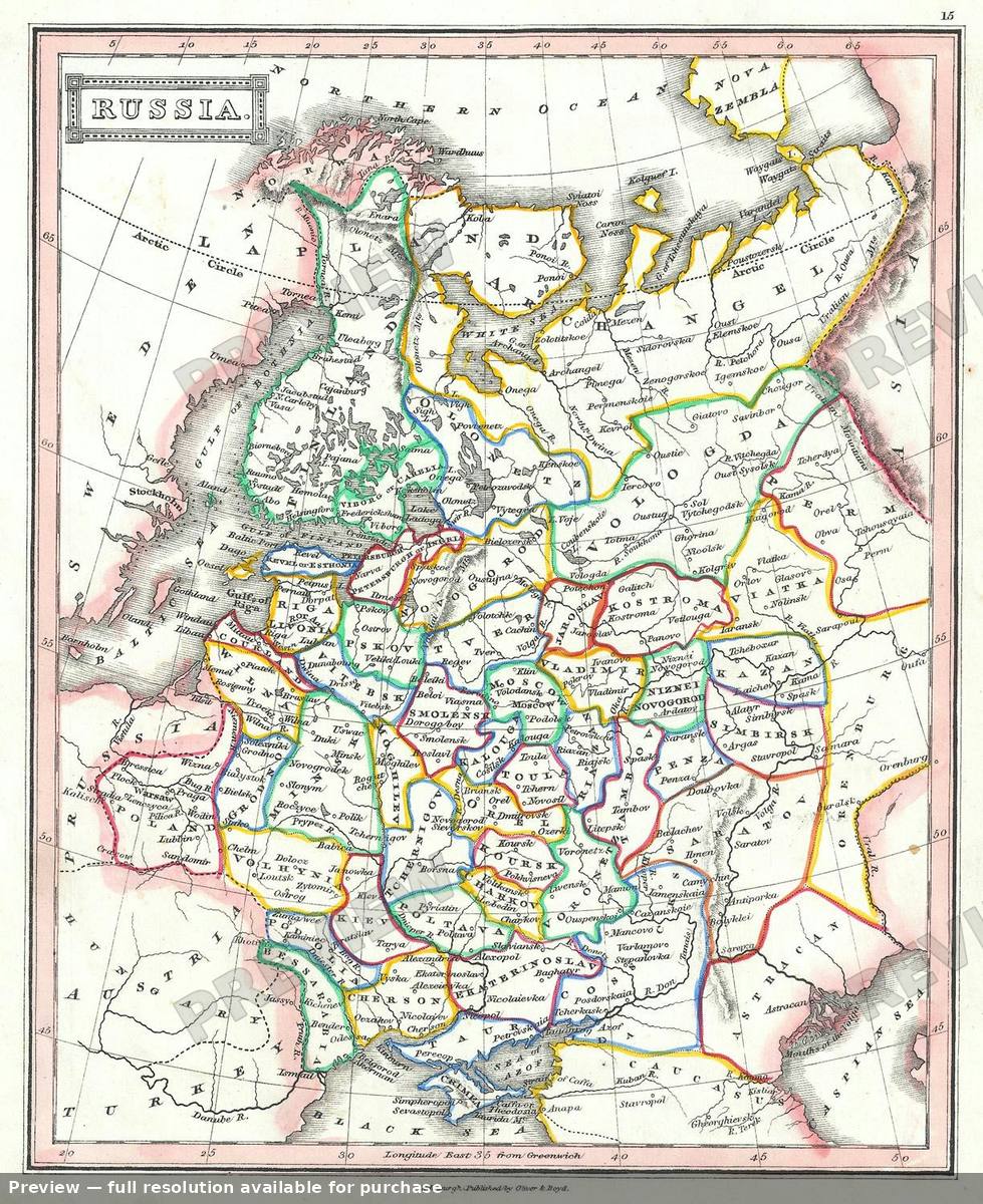 Antique map: Russia, 1845