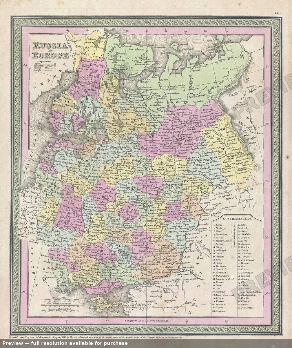 Antique map: Russia, 1853