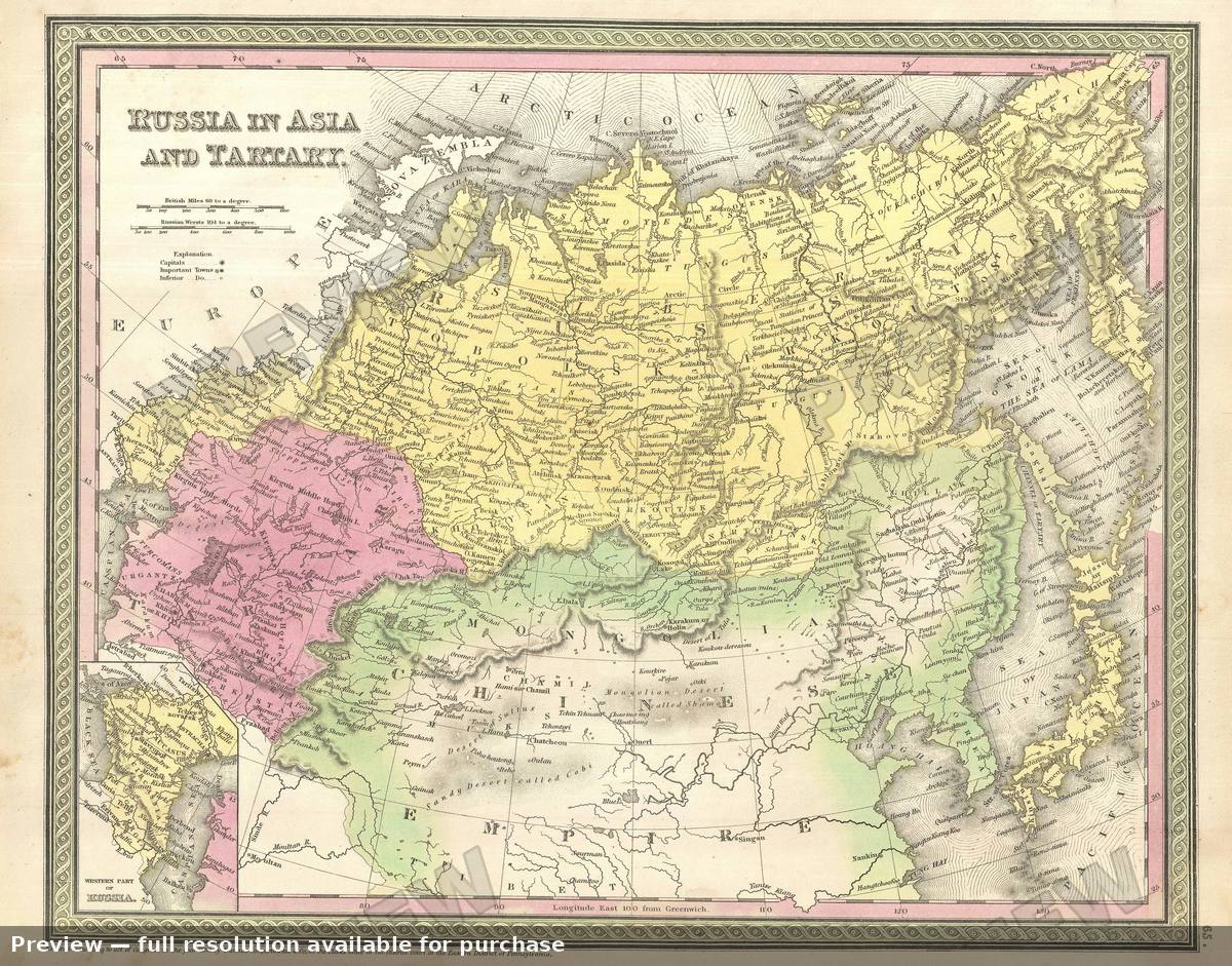 Antique map: Russia Asia Tartary, 1854, 1854