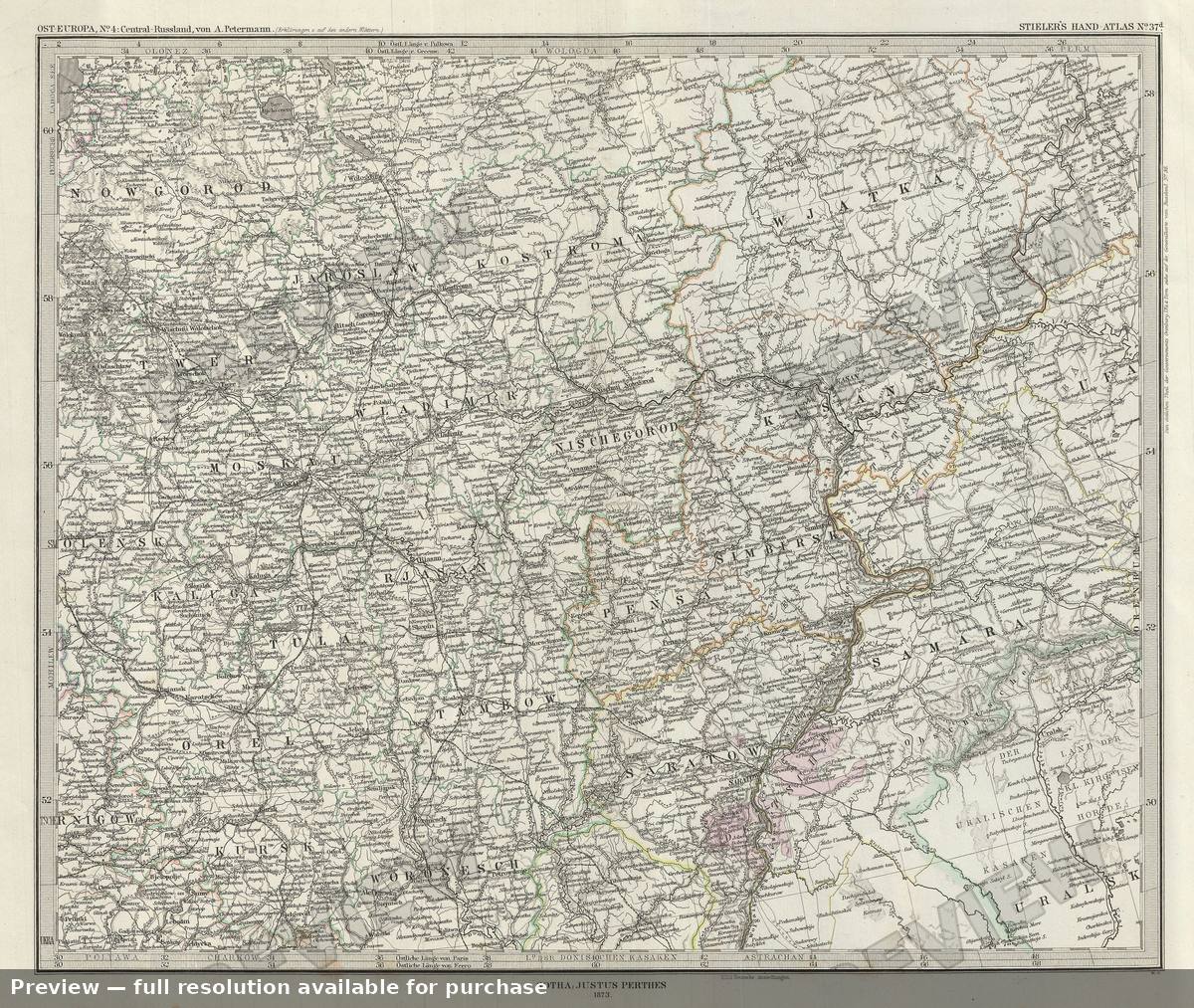Antique map: Russia Central, 1873