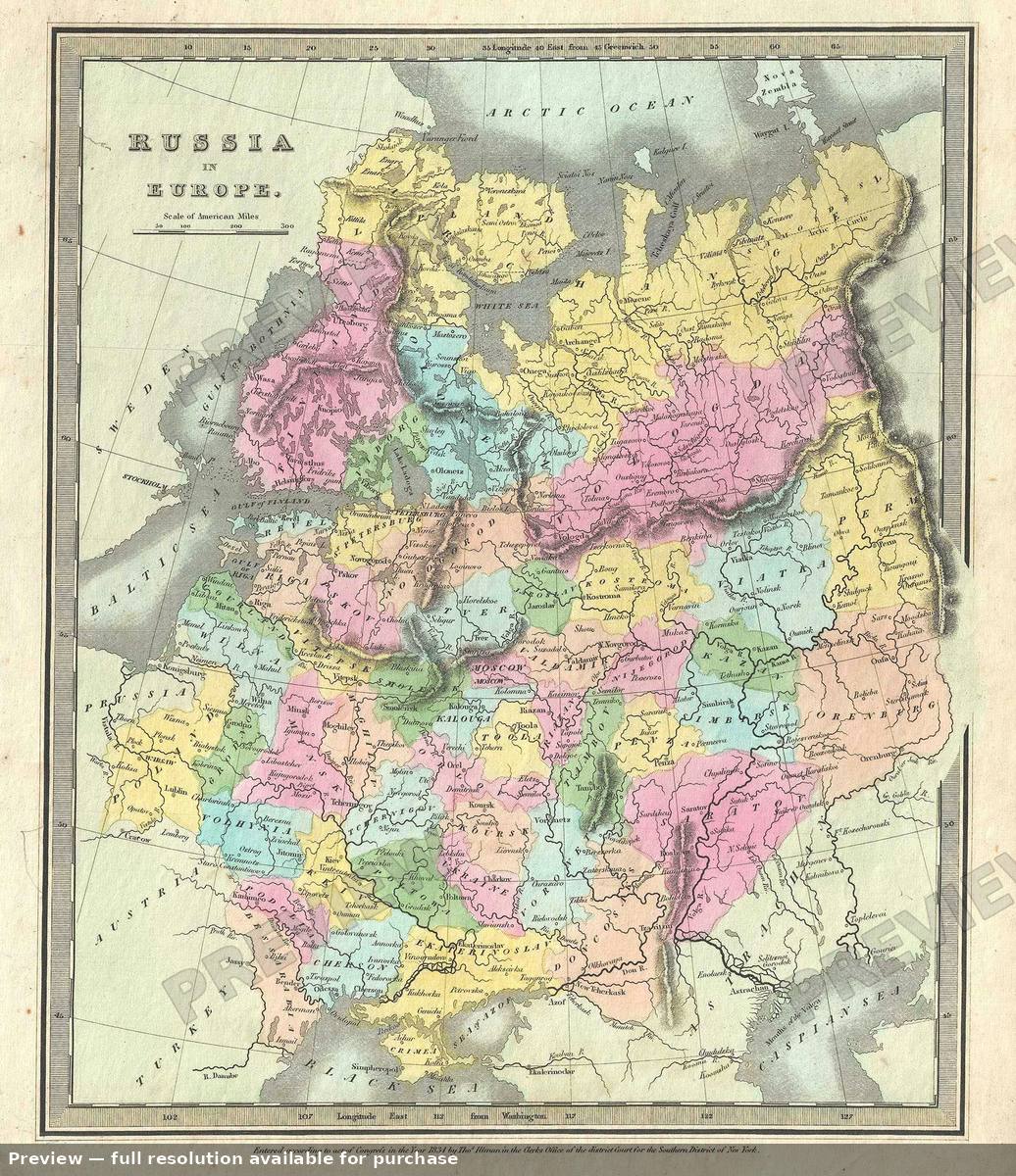 Antique map: Russia Europe, 1835