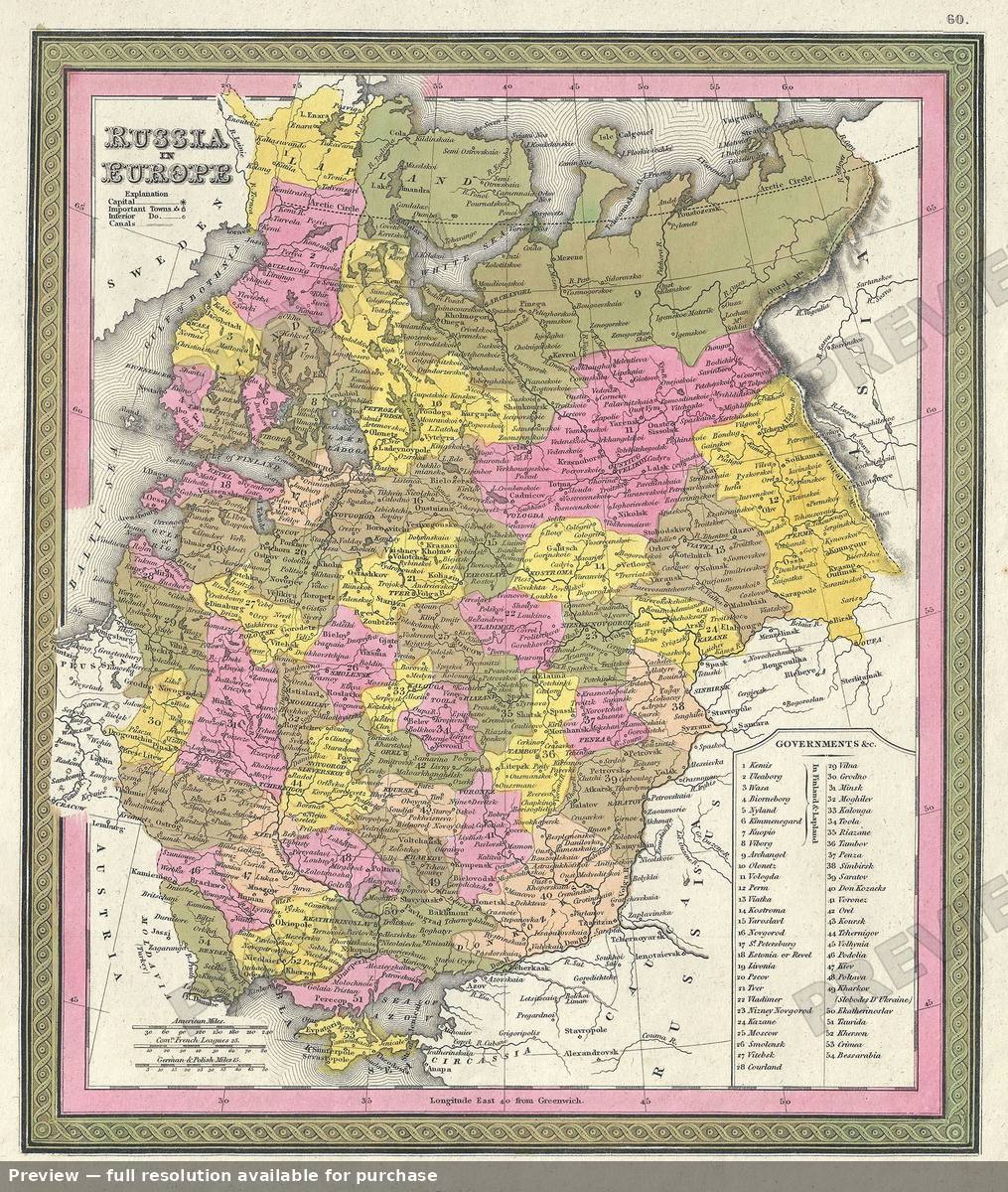 Antique map: Russia In Europe, 1846, 1846