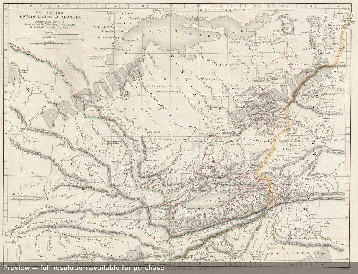 Antique map: Russian Chinese Frontier, 1861