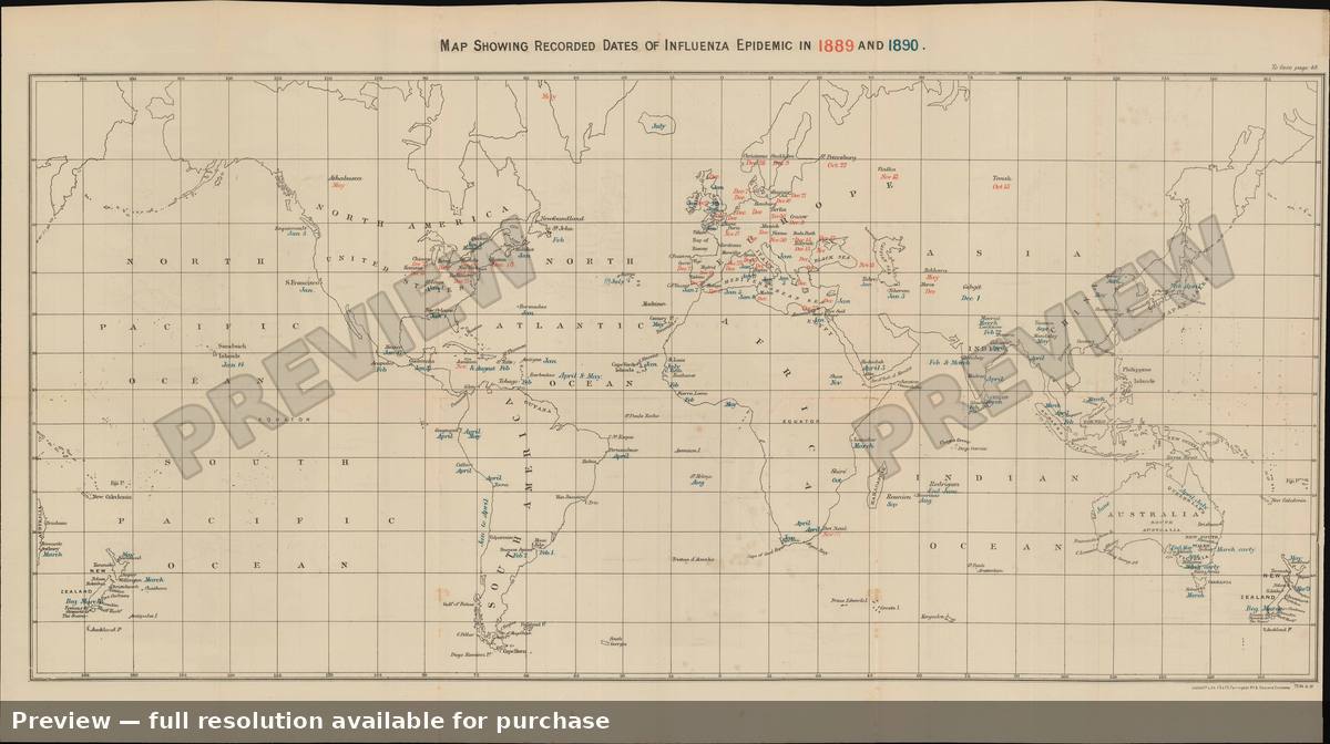 Antique map: Russian Flu Epidemic, 1891, 1891