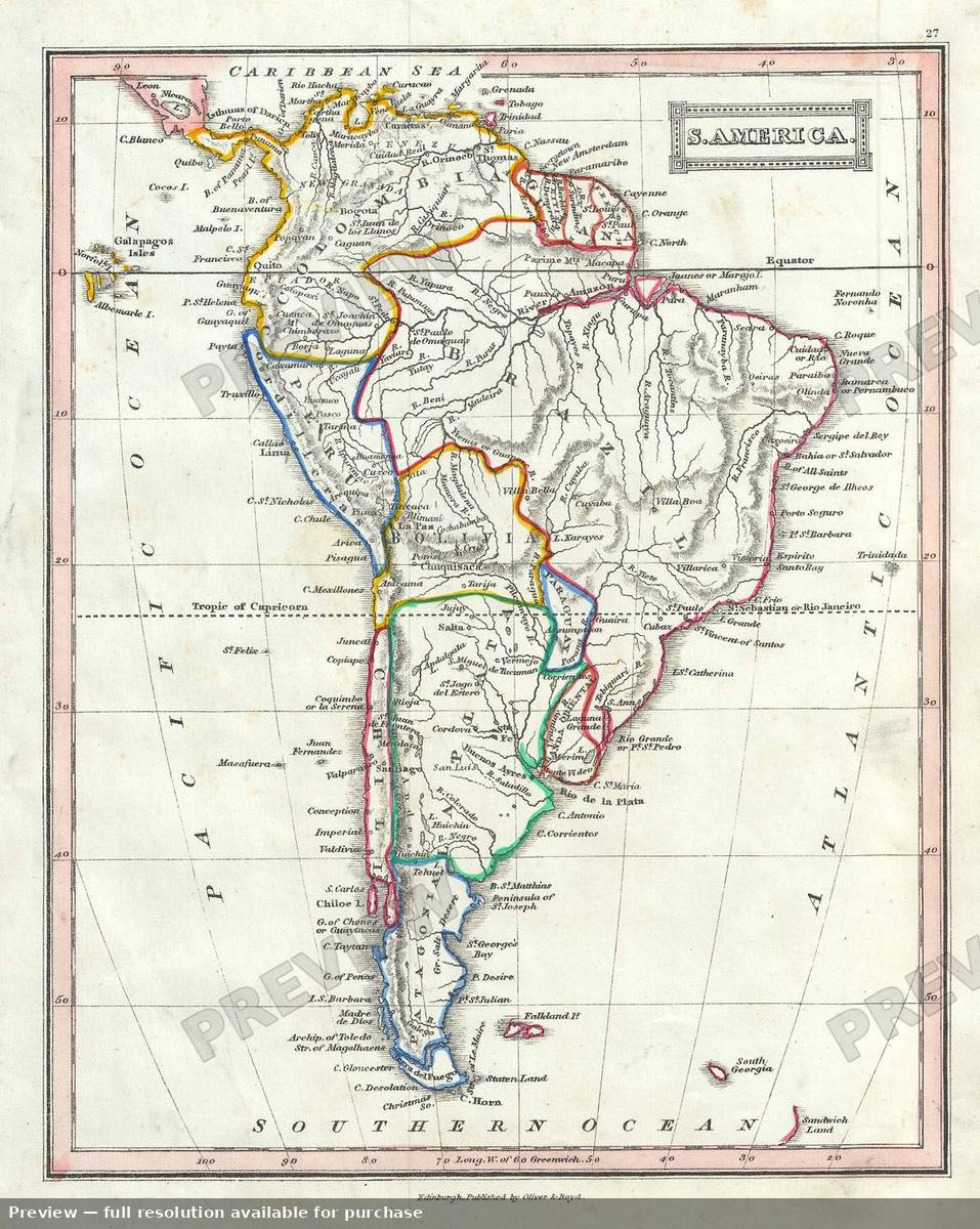 Antique map: S America, 1845, 1845