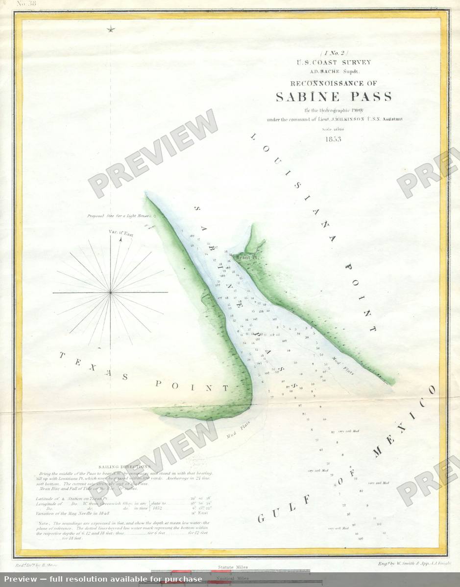 Antique map: Sabine Pass, 1853, 1853