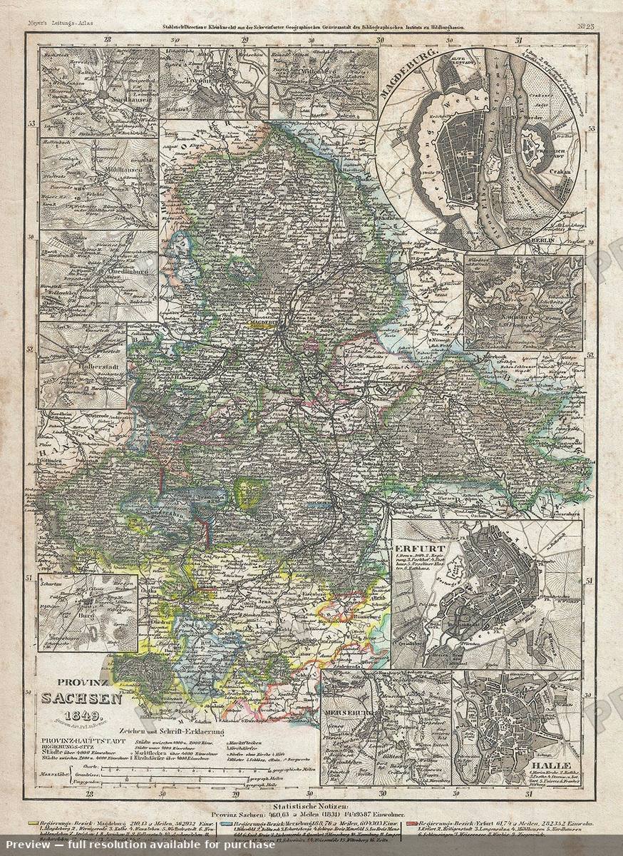 Antique map: Sachsen, 1849