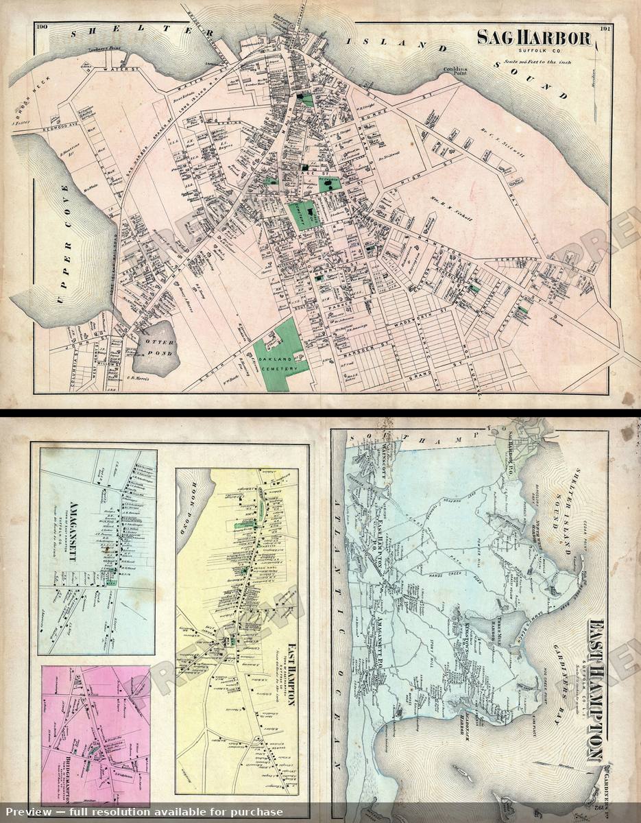 Antique map: Sag Harbor East Hampton, 1873, 1873