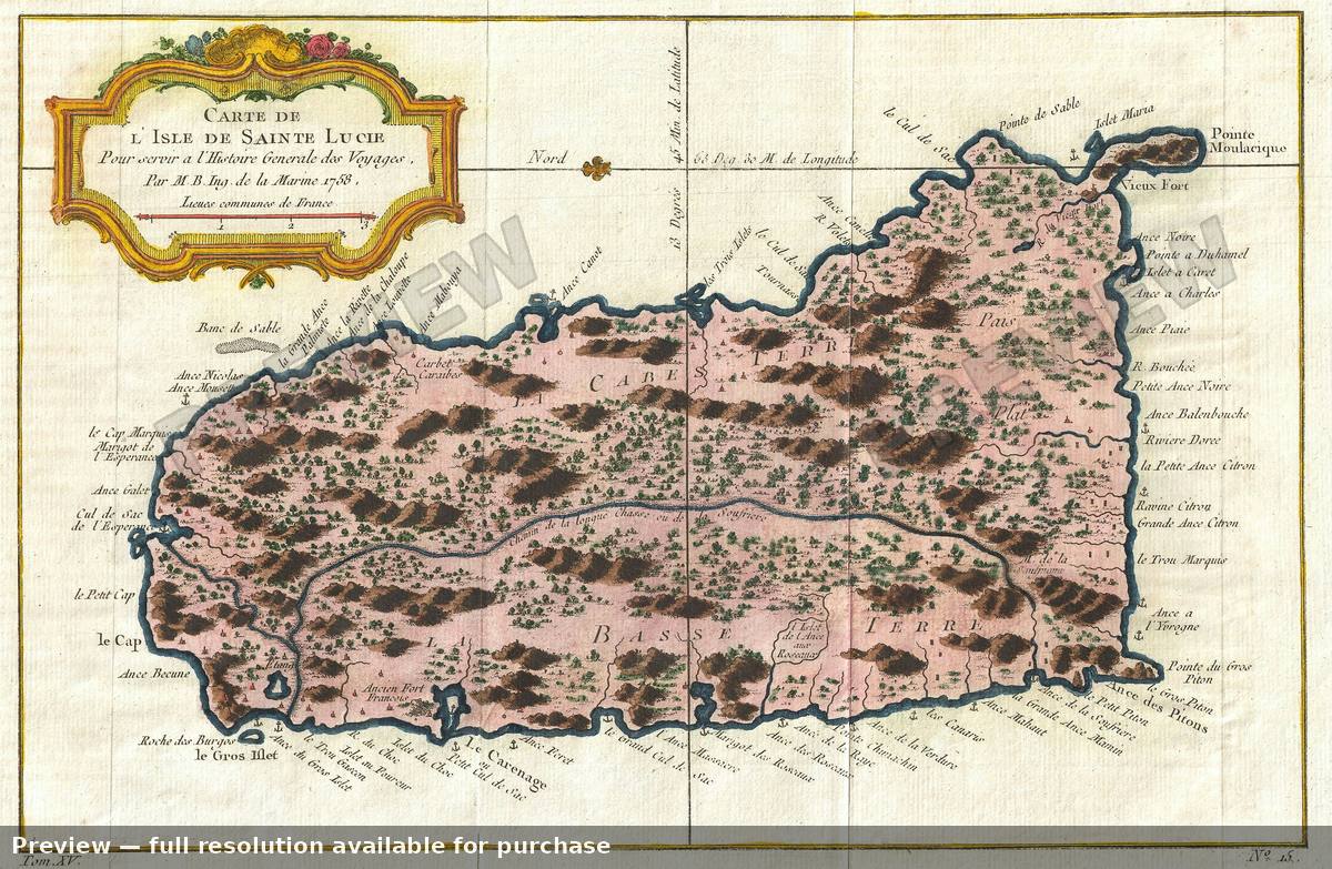 Antique map: Saint Lucia, 1758, 1758
