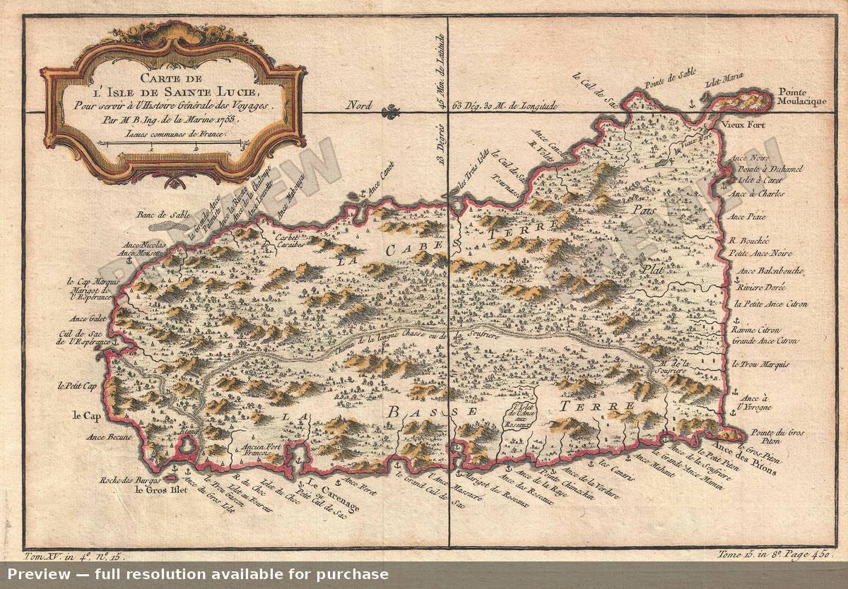 Antique map: Saint Lucia 4, 1758