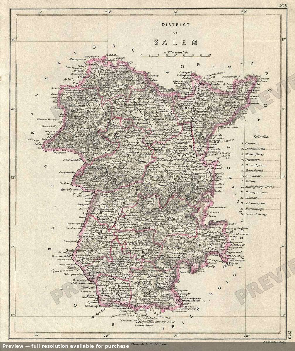 Antique map: Salem District, 1854