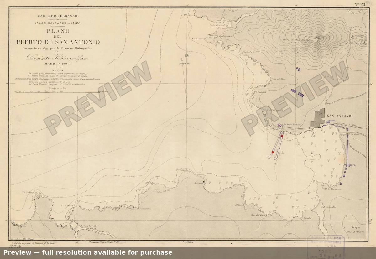 Antique map: San Antonio Ibiza, 1956, 1956