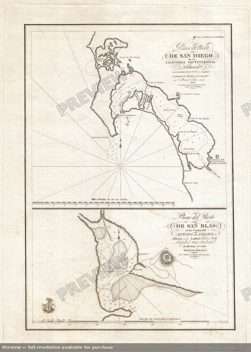 Antique map: San Diego, 1825, 1825
