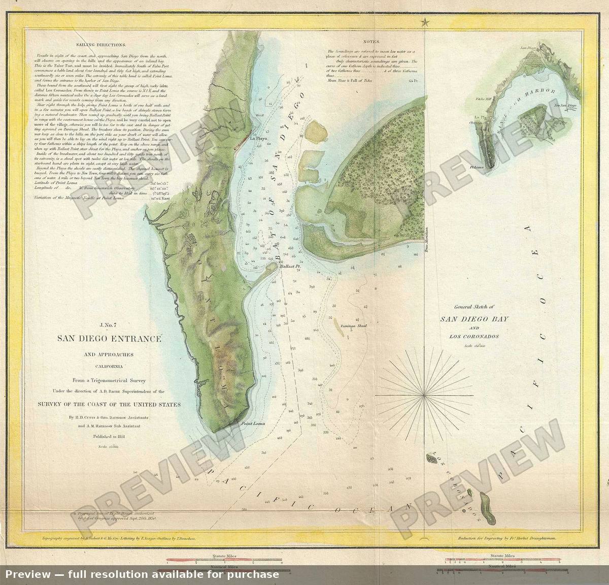 Antique map: San Diego Entrance, 1851, 1851