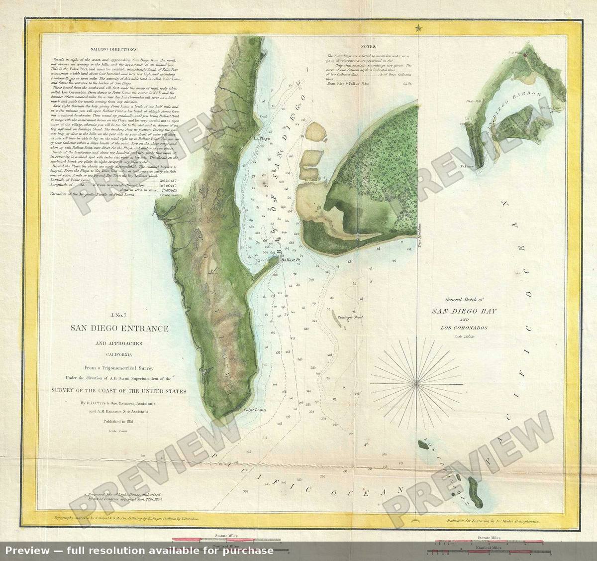 Antique map: San Diego Entrance 2, 1851, 1851