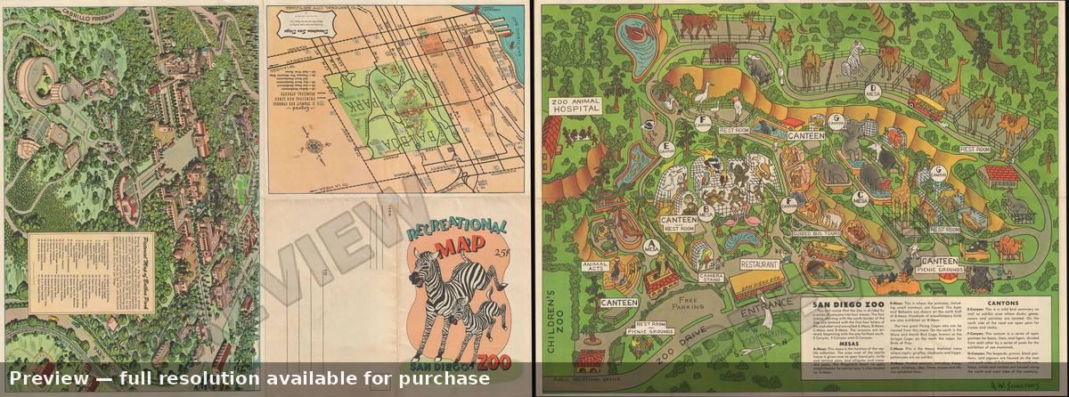 Antique map: San Diego Zoo, 1950, 1950