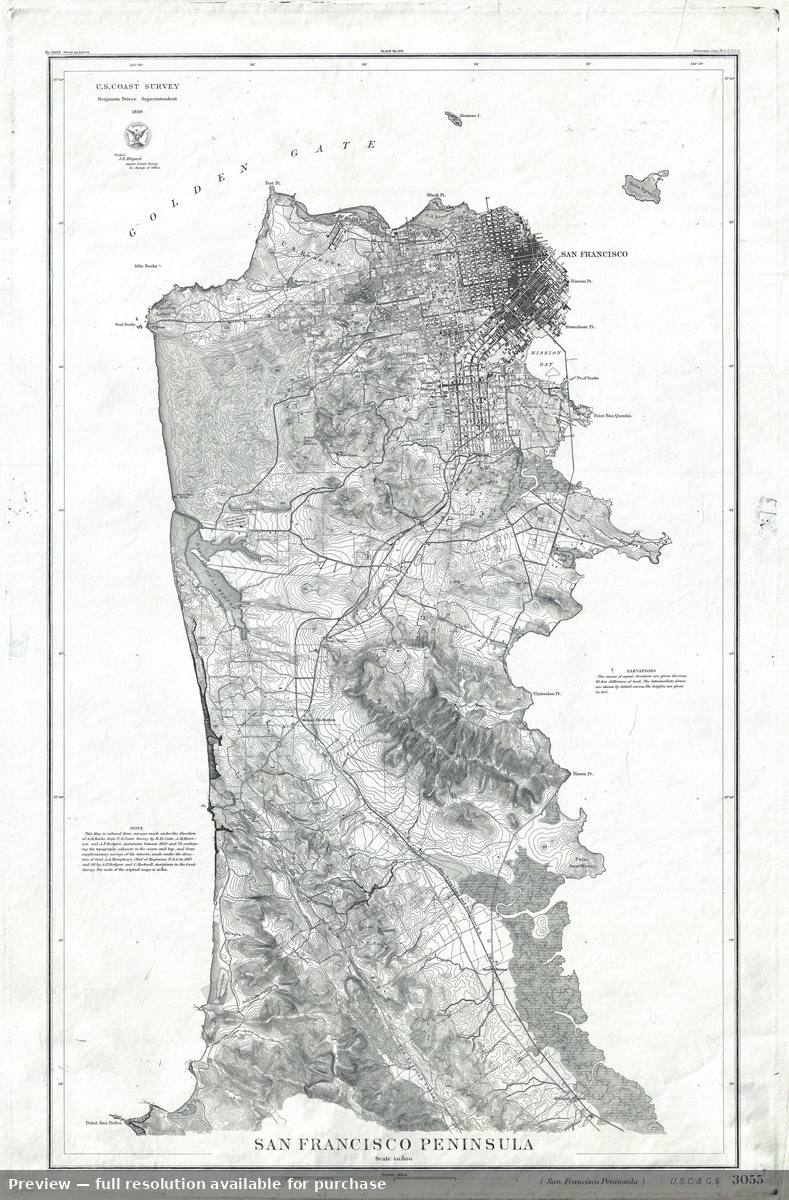 Antique map: San Francisco Peninsula 2, 1869, 1869