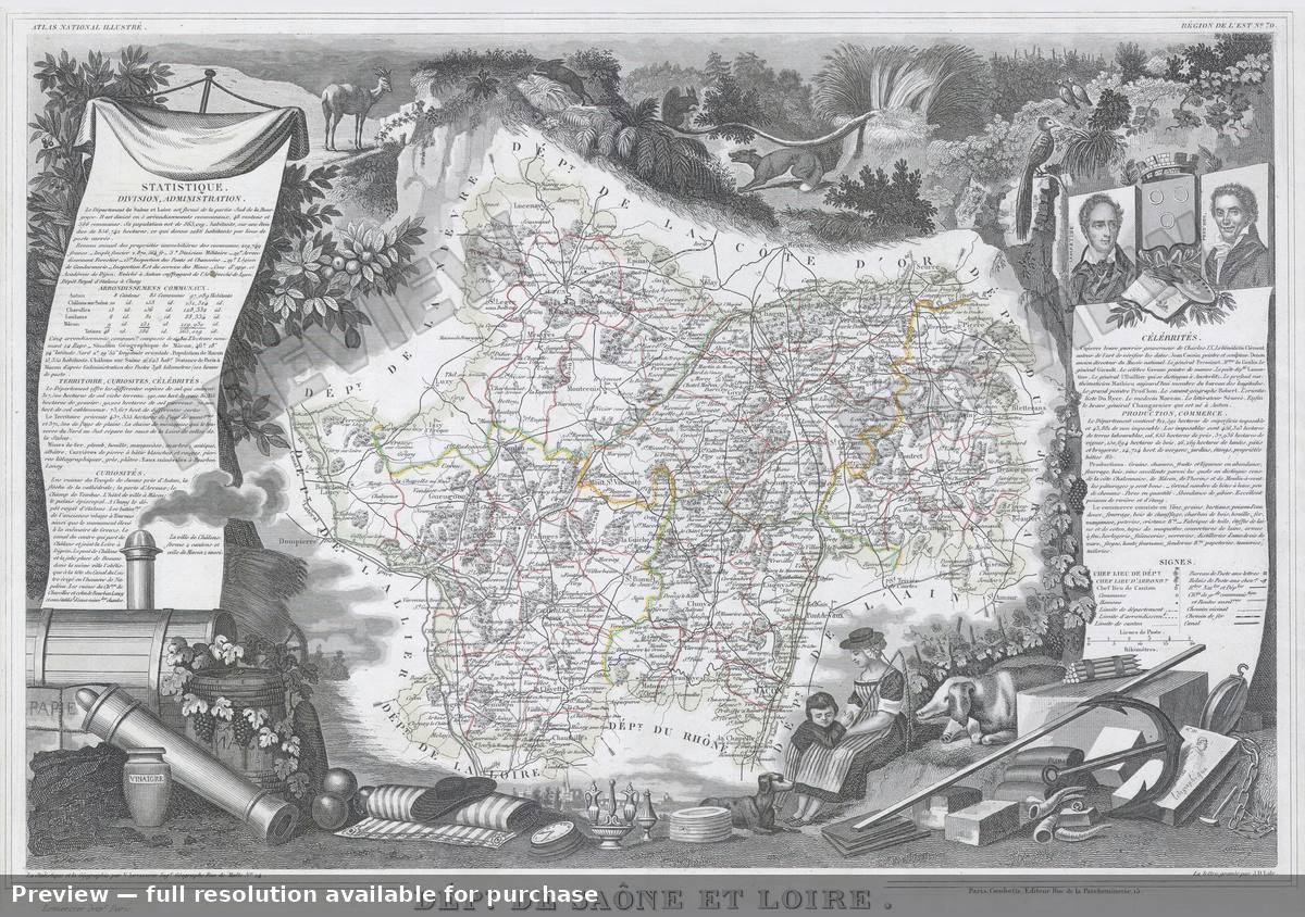 Antique map: Saone Loire, 1847, 1847