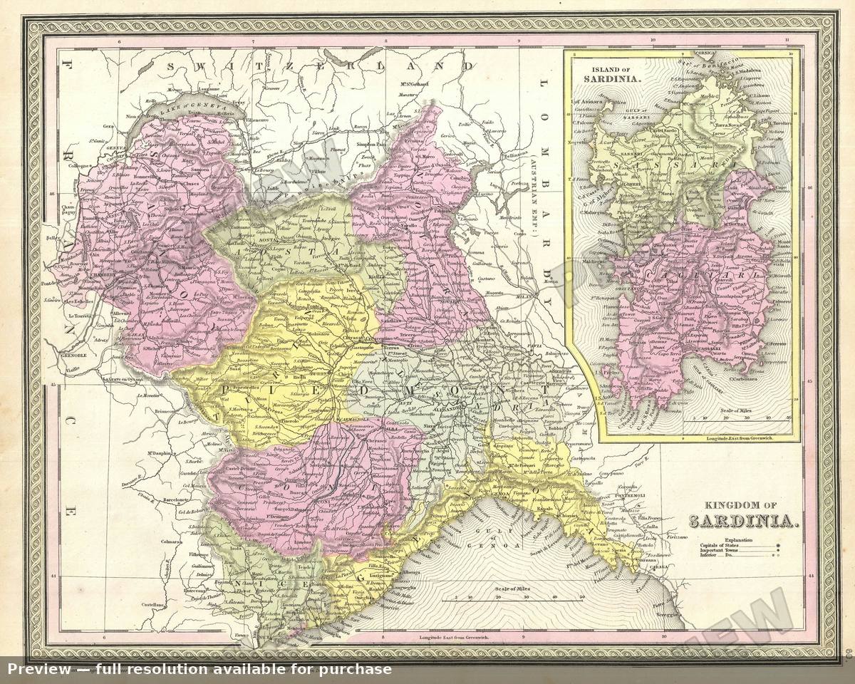 Antique map: Sardinia, 1854, 1854