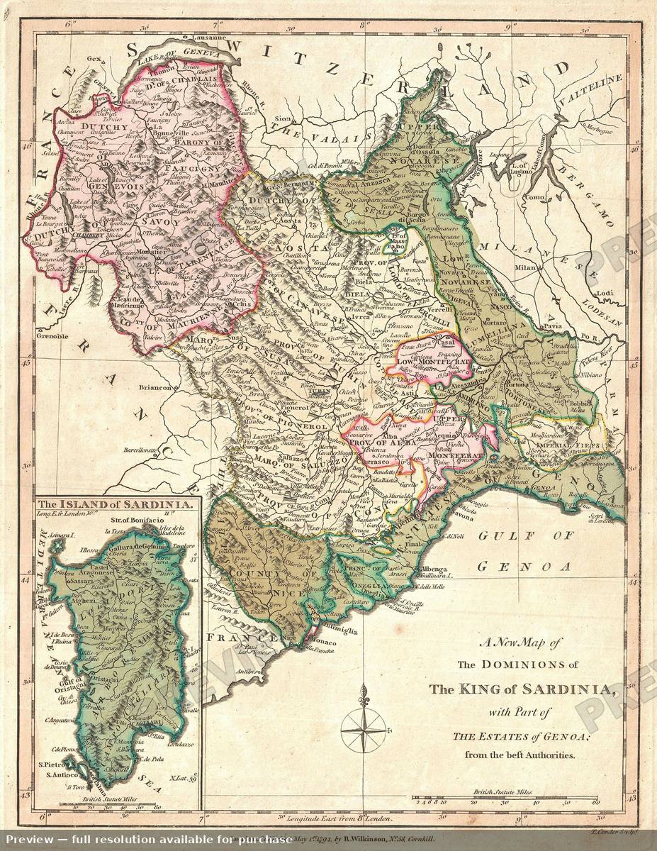 Antique map: Sardinia, 1794