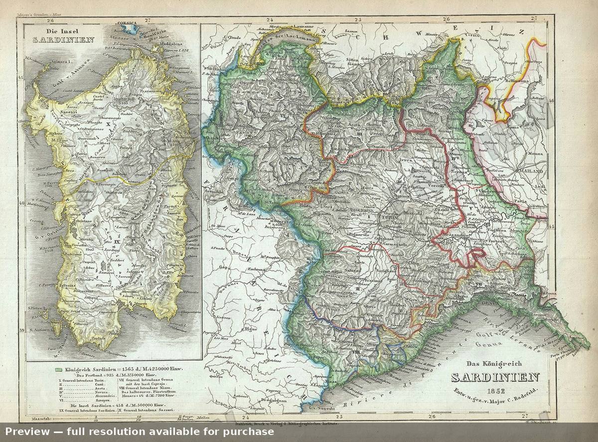 Antique map: Sardinien, 1852