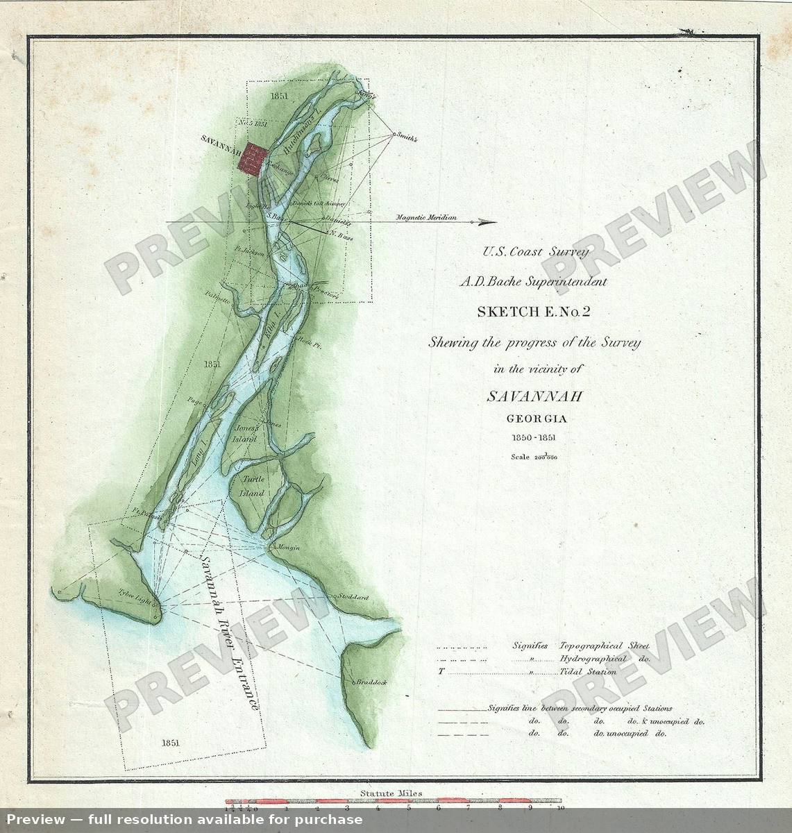 Antique map: Savannah, 1851, 1851