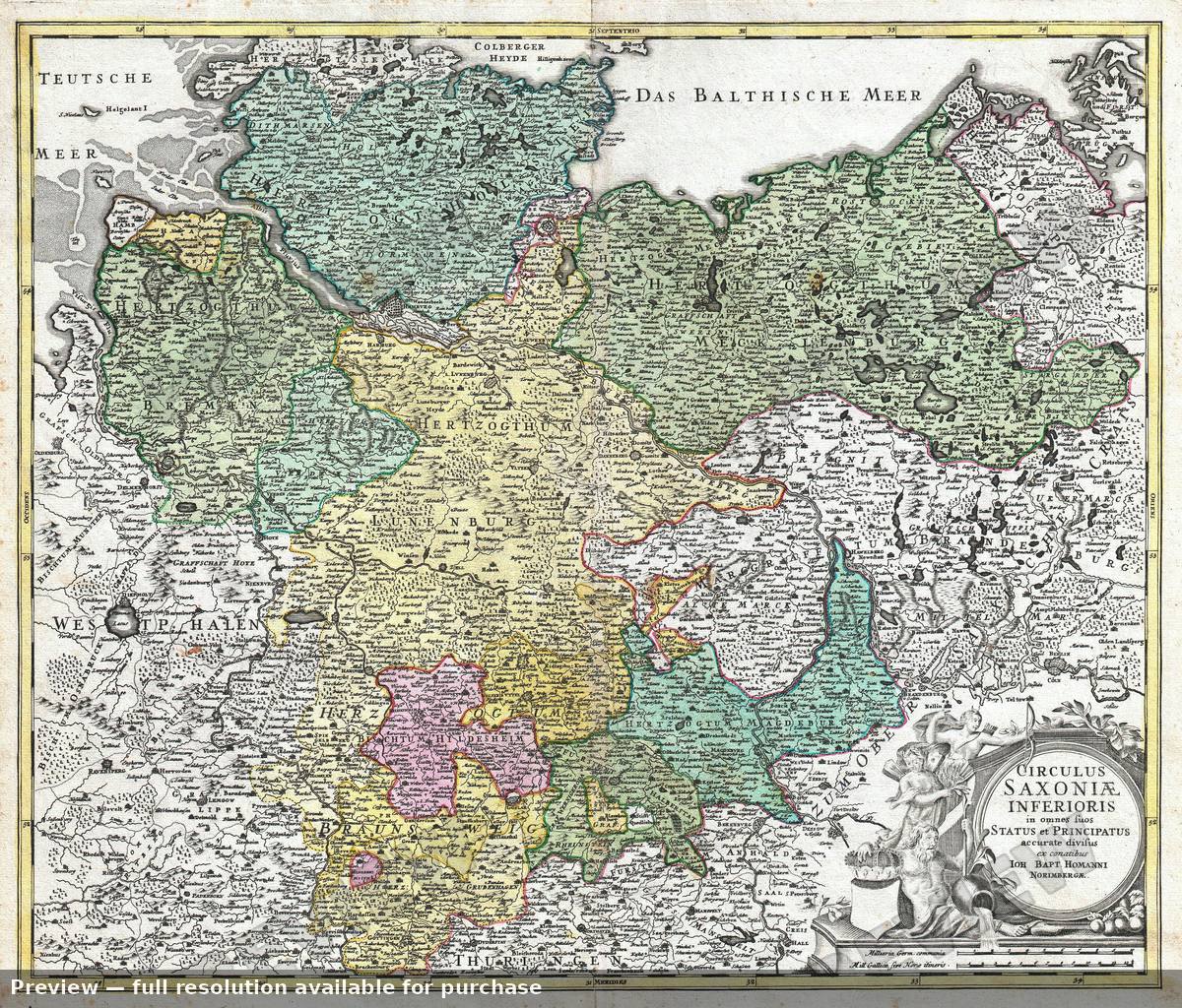 Antique map: Saxoniae Inferioris, 1730