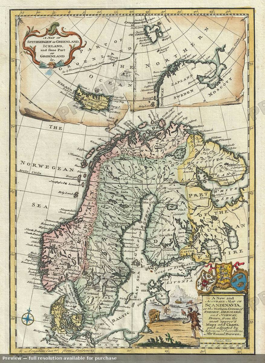 Antique map: Scandinavia, 1747