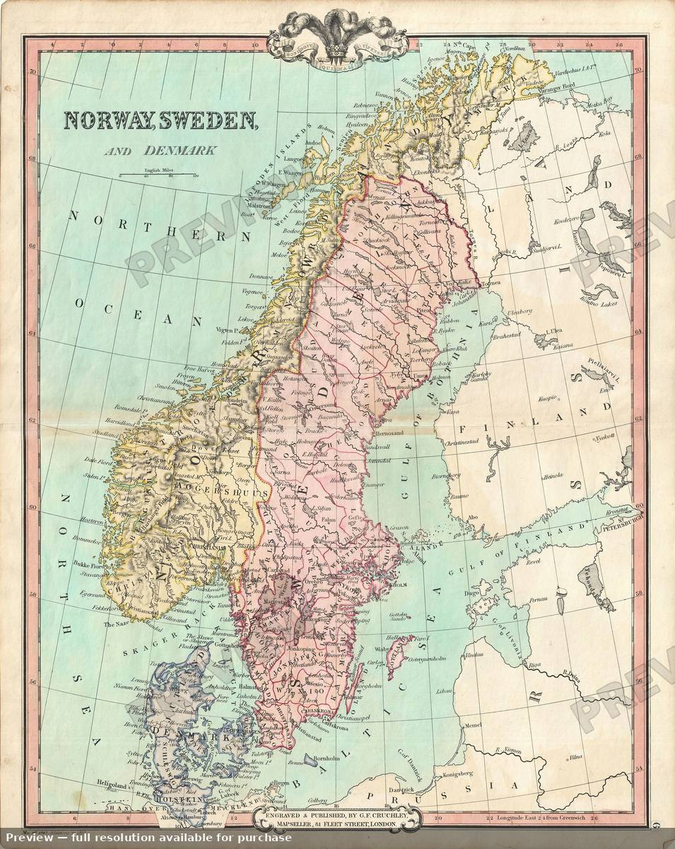 Antique map: Scandinavia, 1850