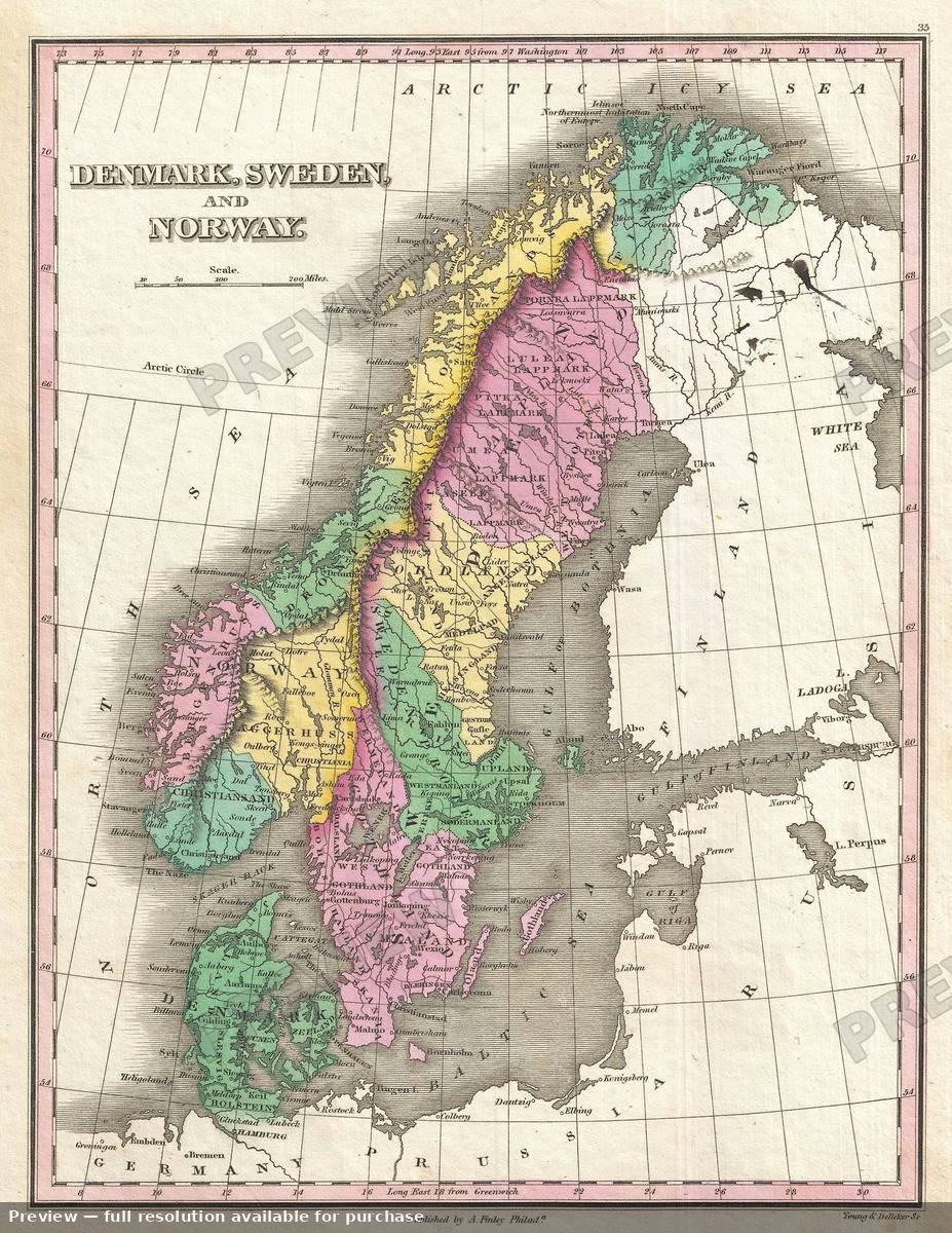 Antique map: Scandinavia, 1827