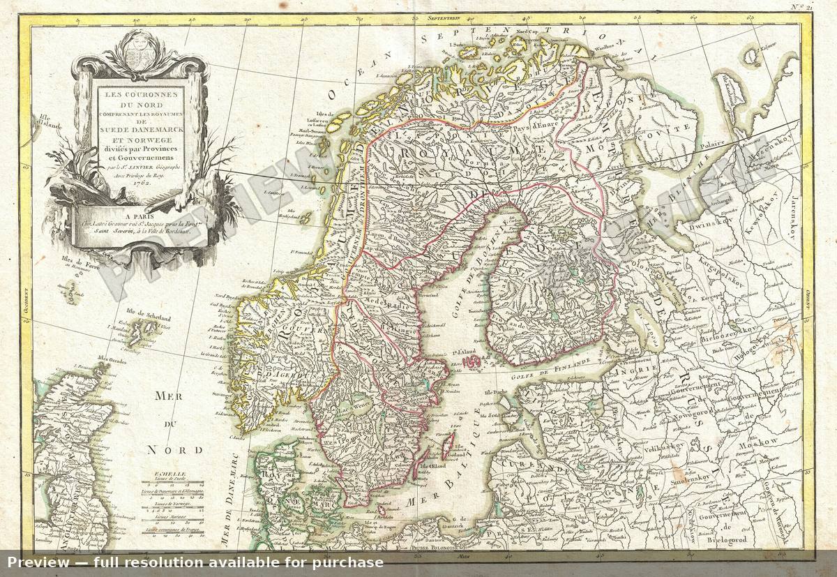 Antique map: Scandinavia, 1762, 1762