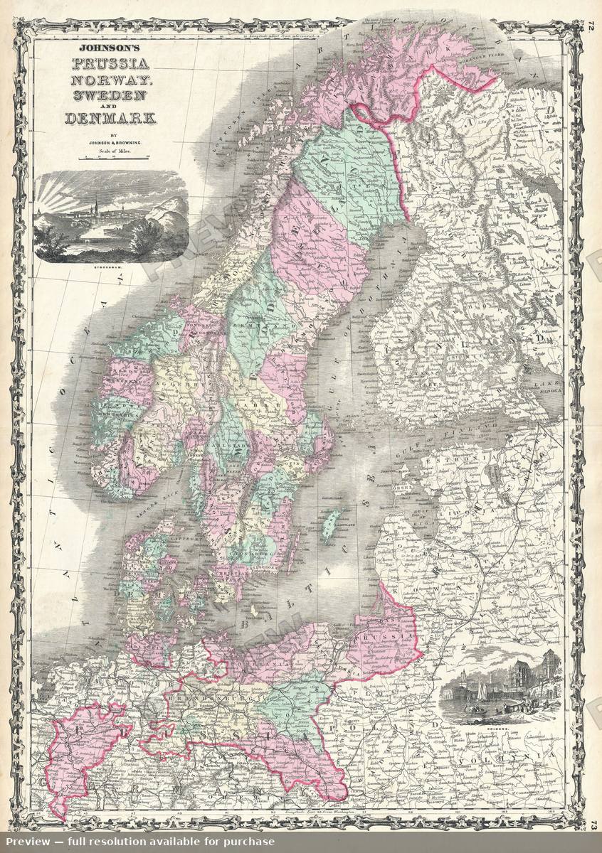Antique map: Scandinavia, 1861, 1861