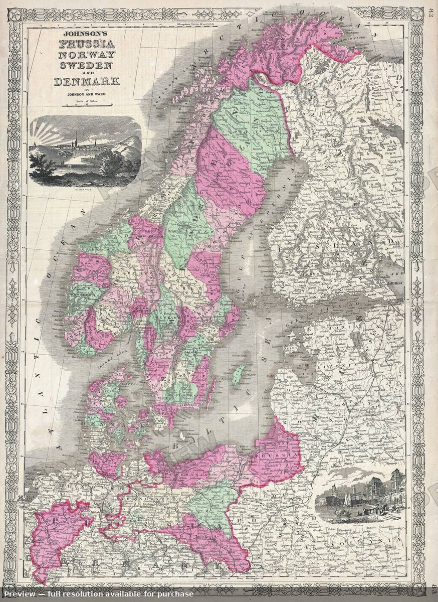 Antique map: Scandinavia, 1864, 1864