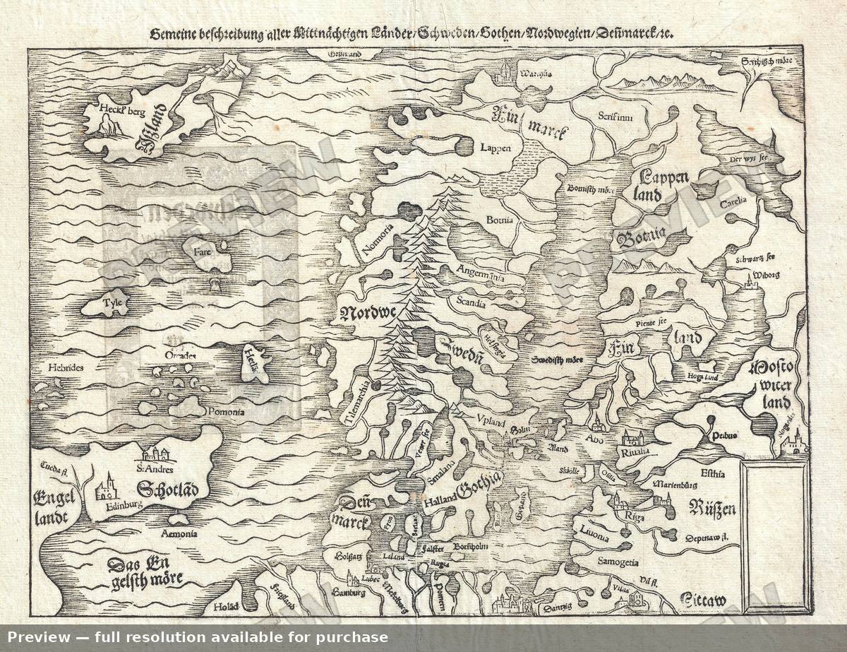 Antique map: Scandinavia, 1574