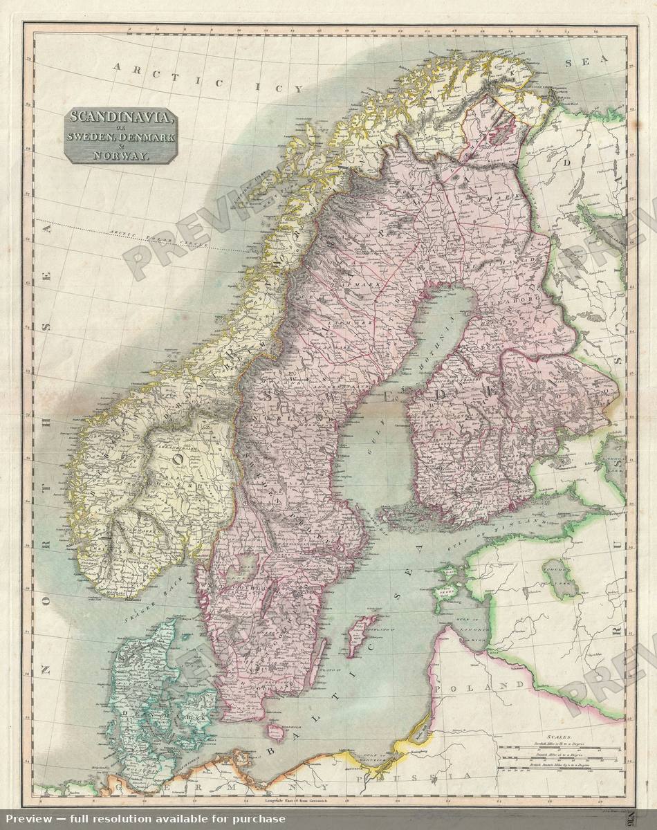 Antique map: Scandinavia, 1814, 1814