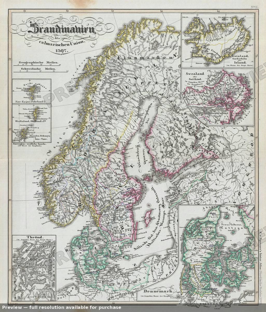 Antique map: Scandinavia 1397, 1854